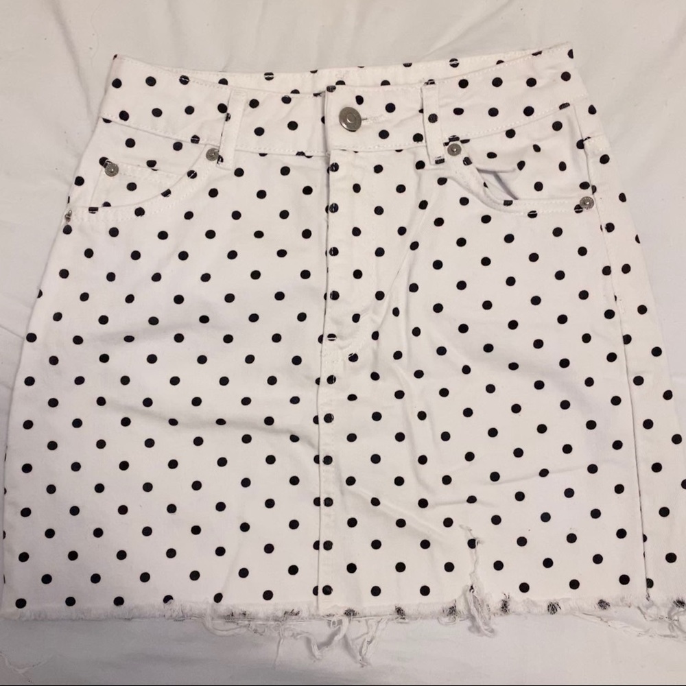 Top Shop Polka Dot Jean Skirt